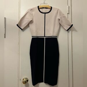 Hobbs London Work Dress Short Sleeve Cream & Black Sweater US Size 4